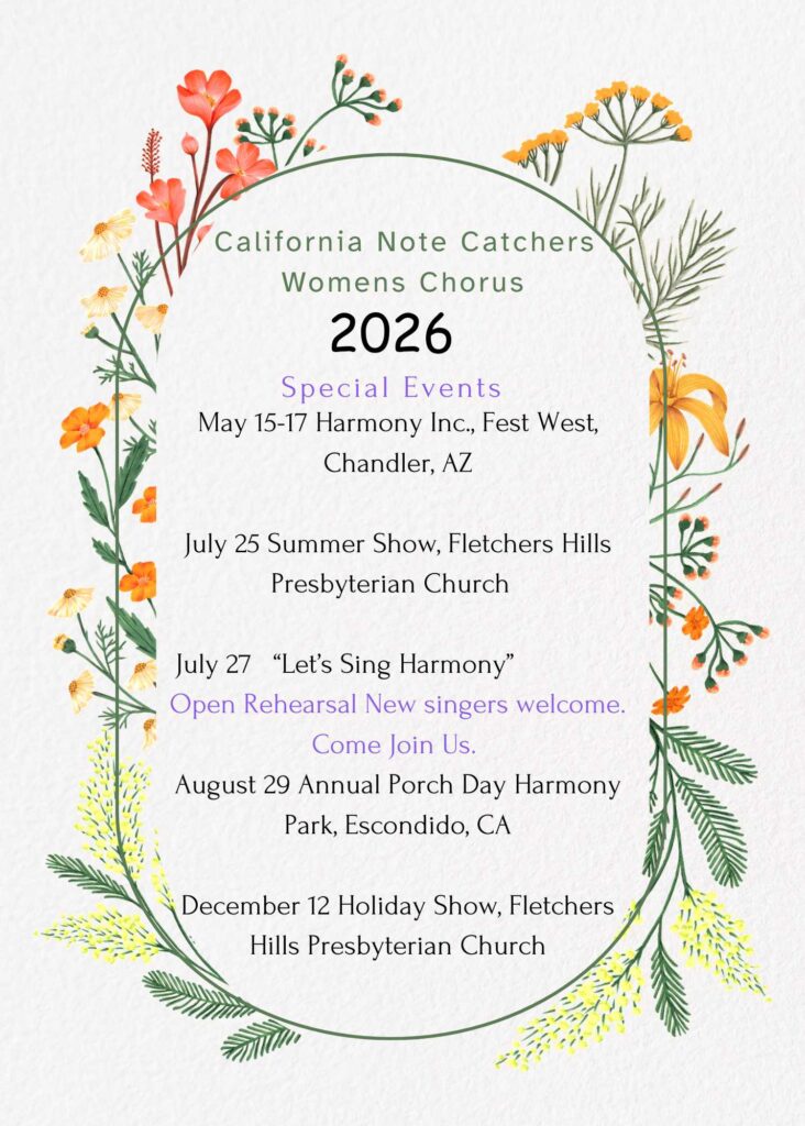 California Note Catchers 2026 schedule